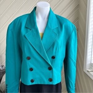 Vintage Teal Blue Elenor Brenner Blazer Size 14